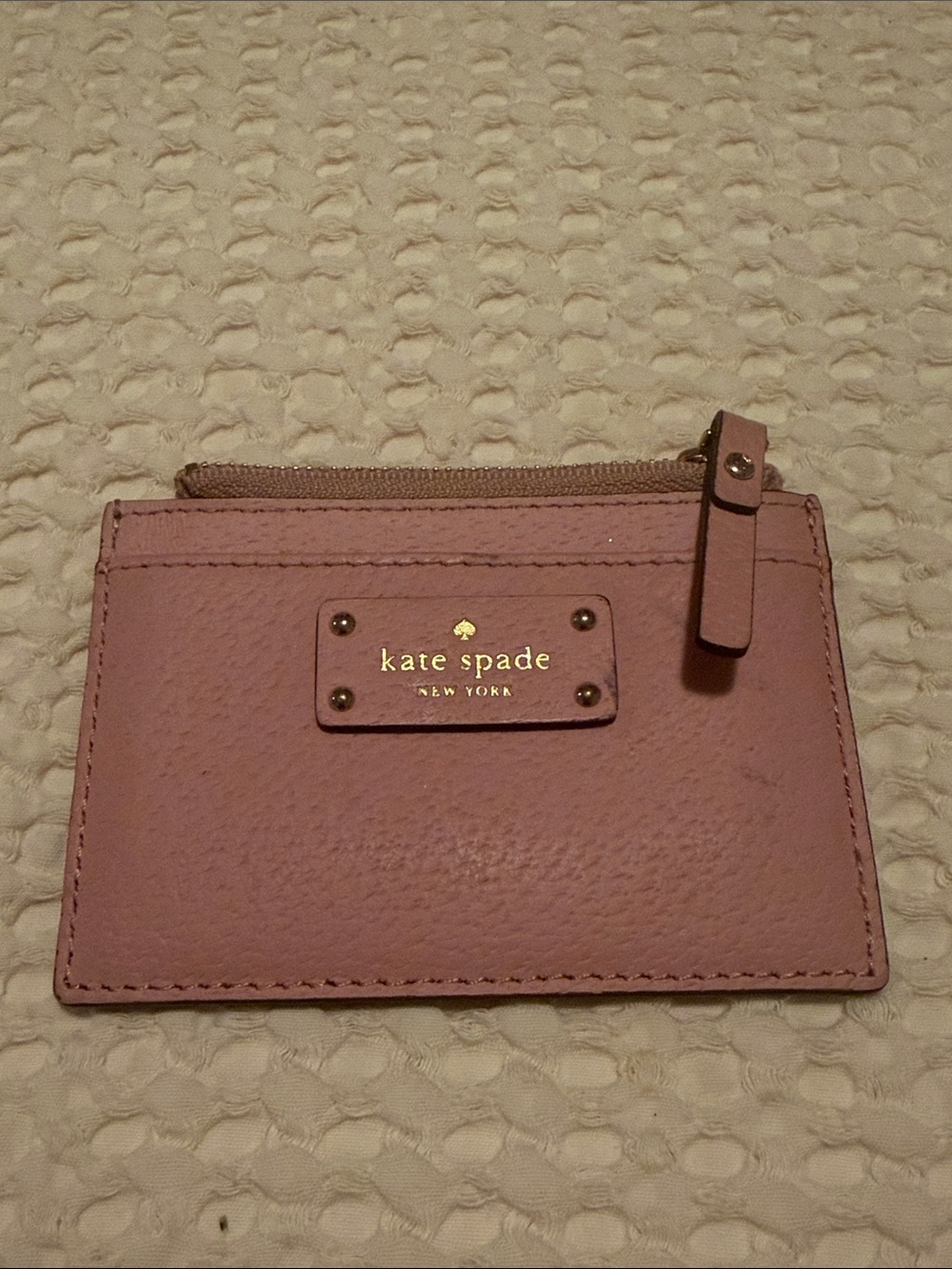 kate spade blush pink leather zip card wallet